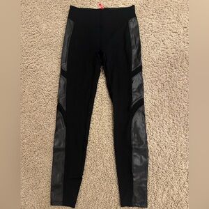 Spanx Black Leggings with Faux Leather Panels large
